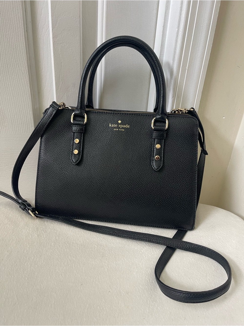 kate spade Black Pebbled Leather Satchel with Gold Hardware
